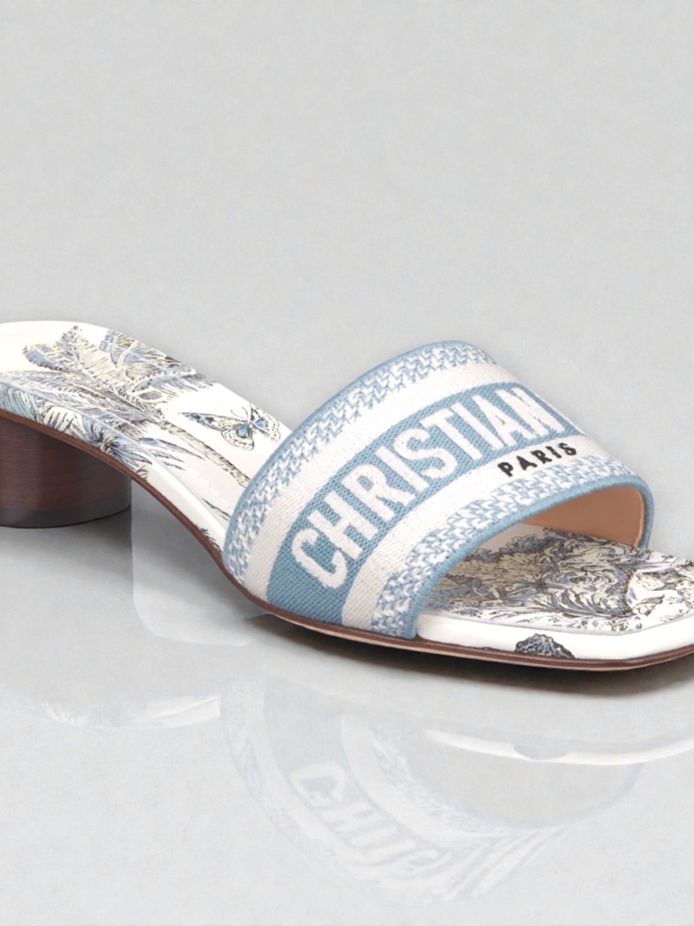 Christian Dior Dway Heeled Slide Blue White TDJ Palms Logo Heel Sandal 41 - Picture 7 of 8
